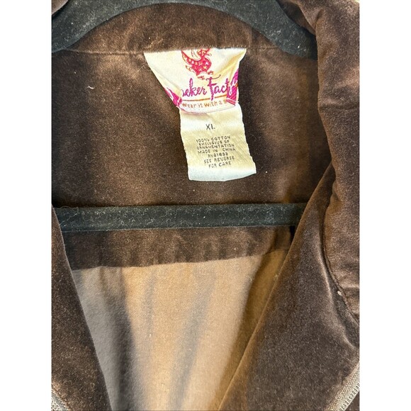 VTG Quacker Factory Women’s Velour Jacket Brown Rhinestones Holidays XL Full Zip - Picture 2 of 5